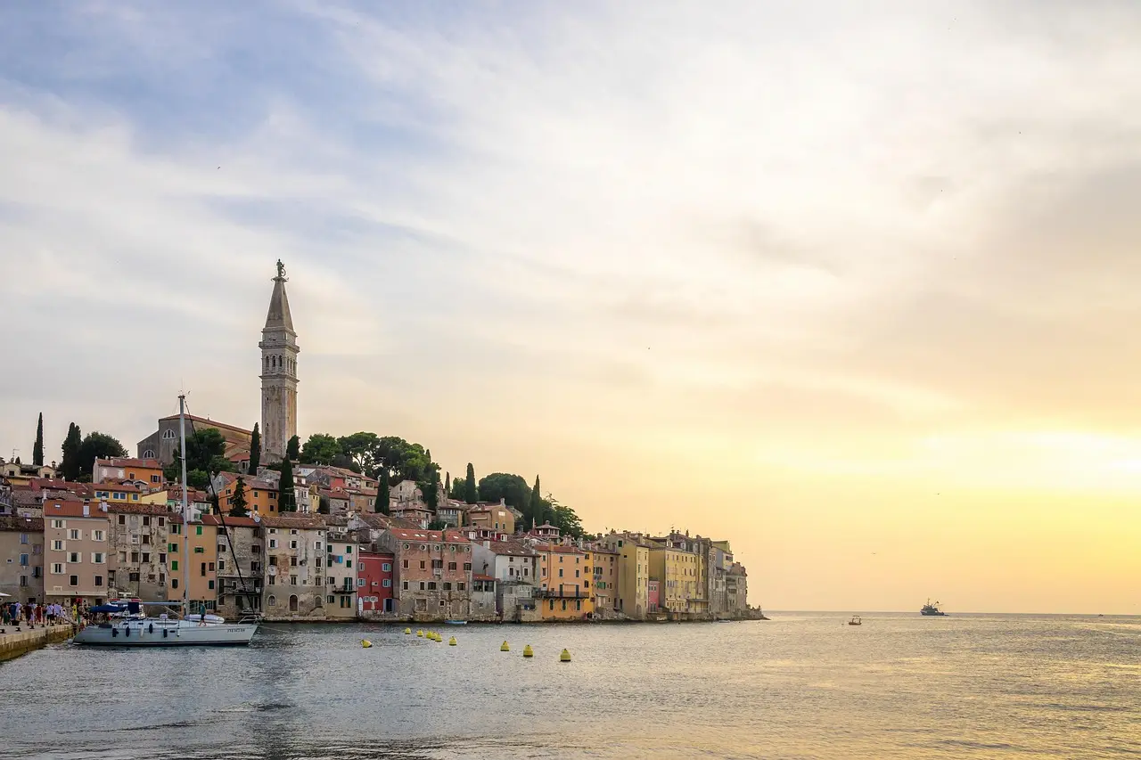 Porec town at sunset
