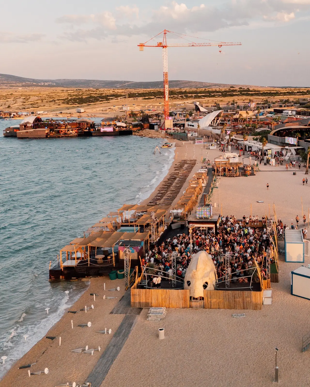 Zrce Beach with bungee jumping in Novalja, Pag Island, Croatia