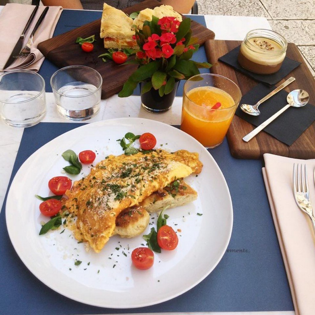 Breakfast served at alfresco table in Bokeria restaurant in Split city center