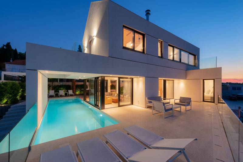 Luxury 5-star Villa Dominus with Heated Pool on Brac Island by night