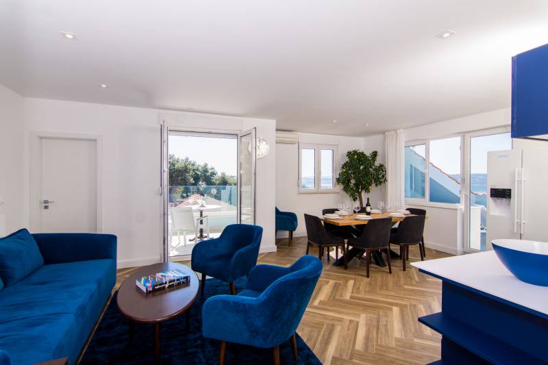 Modern interior of 5-star Apartment Deep Blue in Trogir, Croatia