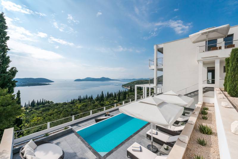 Panoramic view of the sea and surroundings from pool terrace of Luxury Villa Palace of Dreams near Dubrovnik