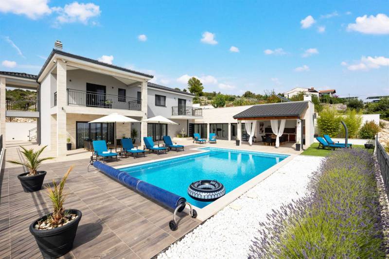 Terrace of Villa Fontana with Heated Pool by sunset