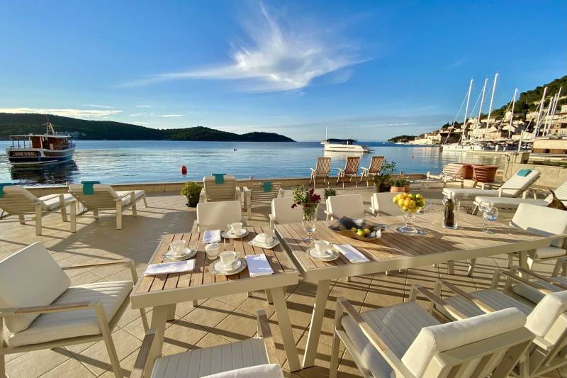 Private seafront terrace of Apartment Donna with sea view on Vis in Croatia